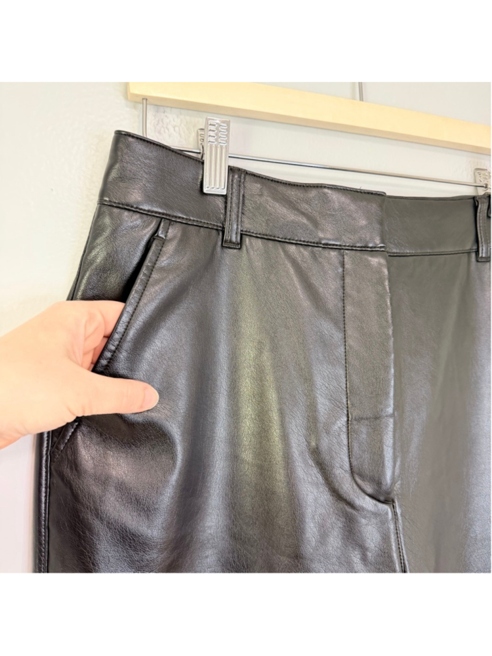 AMERICAN TALL Black Faux Vegan Leather High Rise Pants Women's Size 12 XT - Picture 5 of 13
